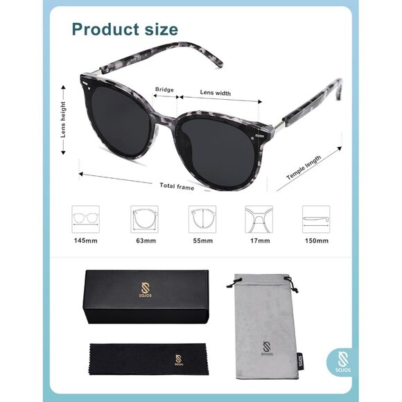 ⚡SOJOS Womens Grey Trendy Classic Round Retro Vintage Large Frame Sunglasses - Picture 5 of 5